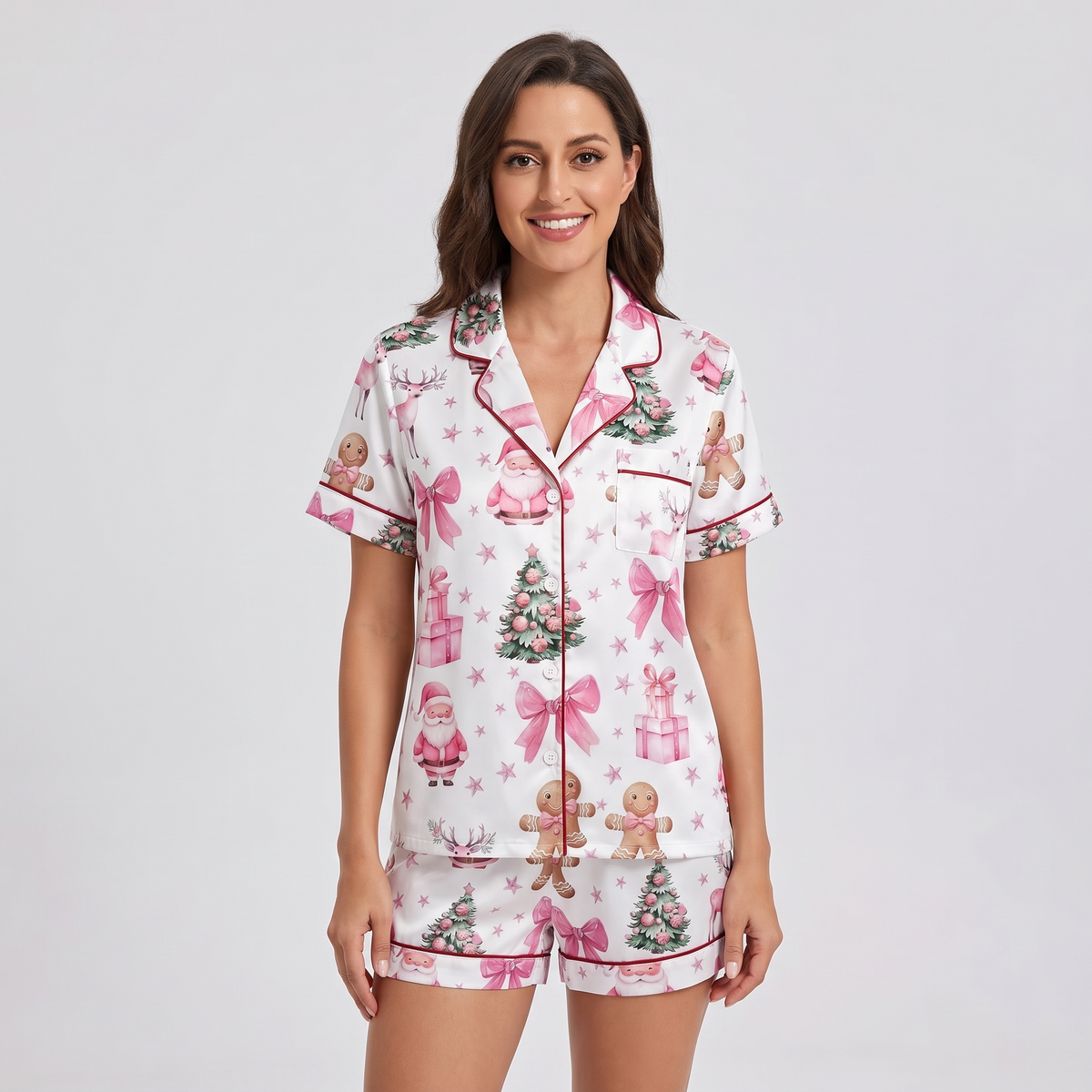Pink Coquette Gingerbread Women's Pajama Set - short sleeve and shorts