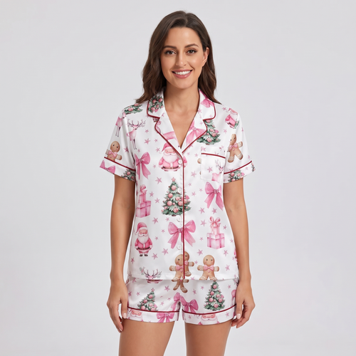 Pink Coquette Gingerbread Women's Pajama Set - short sleeve and shorts