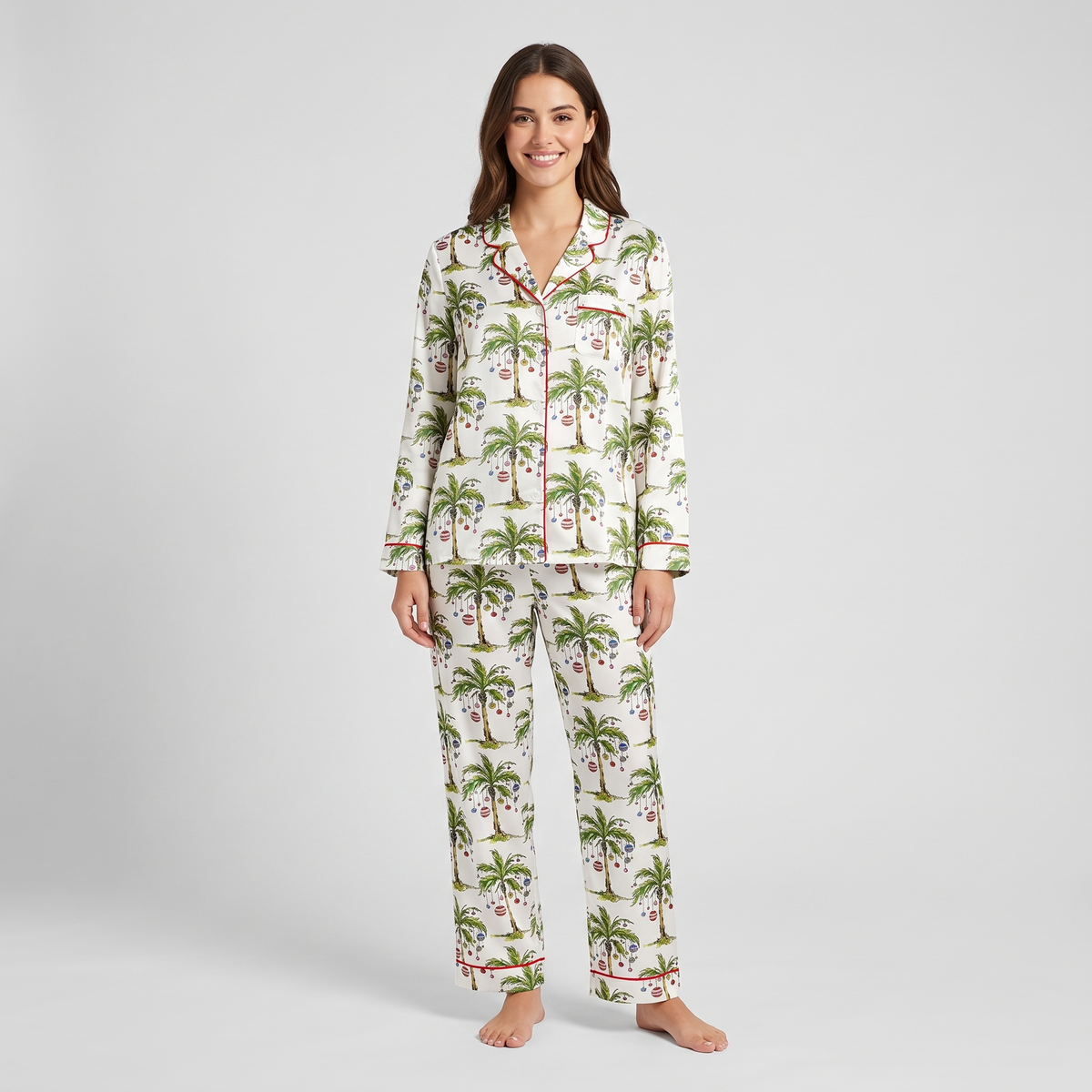Deck The Palms Women's Pajama Set - long sleeve and pants