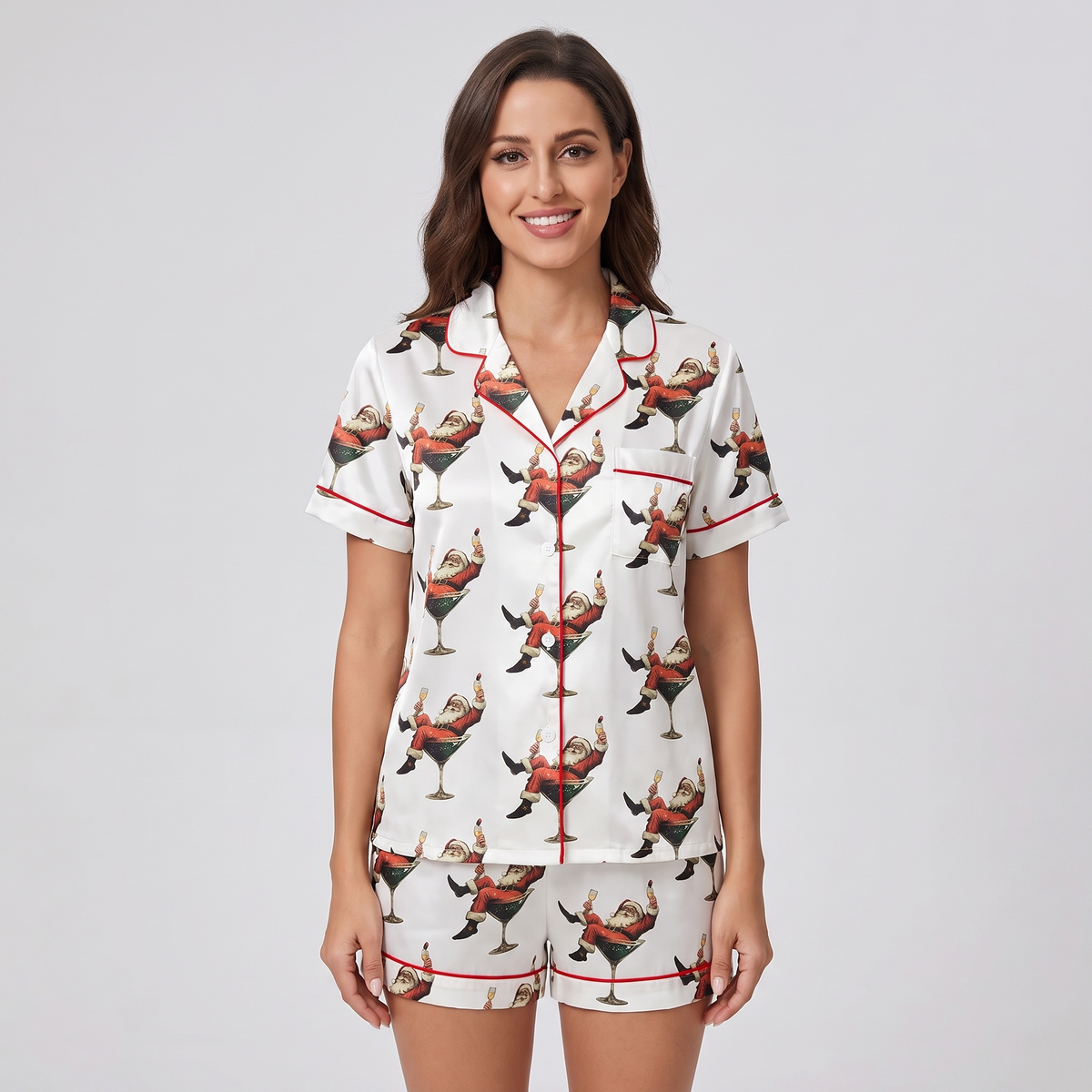 Santa In A Martini Glass Women's Pajama Set - short sleeve and shorts