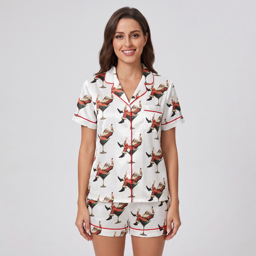 Santa In A Martini Glass Women's Pajama Set - short sleeve and shorts