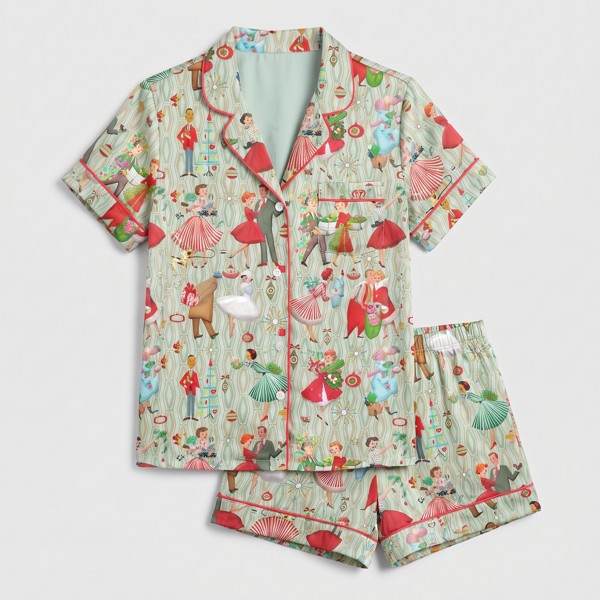 Rockin' 1950s Christmas Women's Pajama Set - flat lay