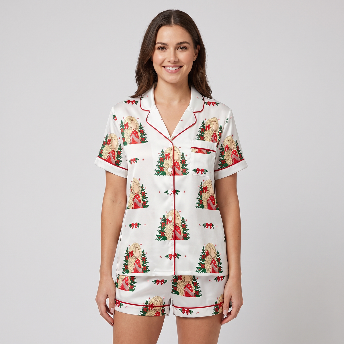 Holly Dolly Country Christmas Women's Pajama Set - short sleeve and shorts