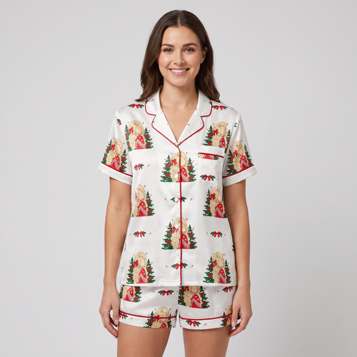 Holly Dolly Country Christmas Women's Pajama Set - short sleeve and shorts