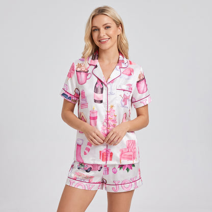 Pink Winter Cabin Women's Pajama Set - short sleeve and shorts