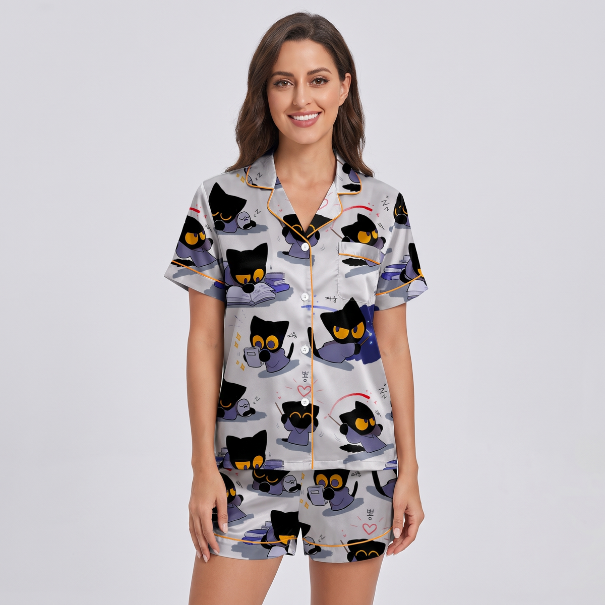 Sleepy Study Kittens Women's Pajama Set - short sleeve and shorts