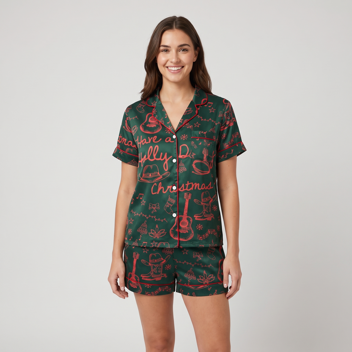 Have A Holly Dolly Christmas Women's Pajama Set - Green
