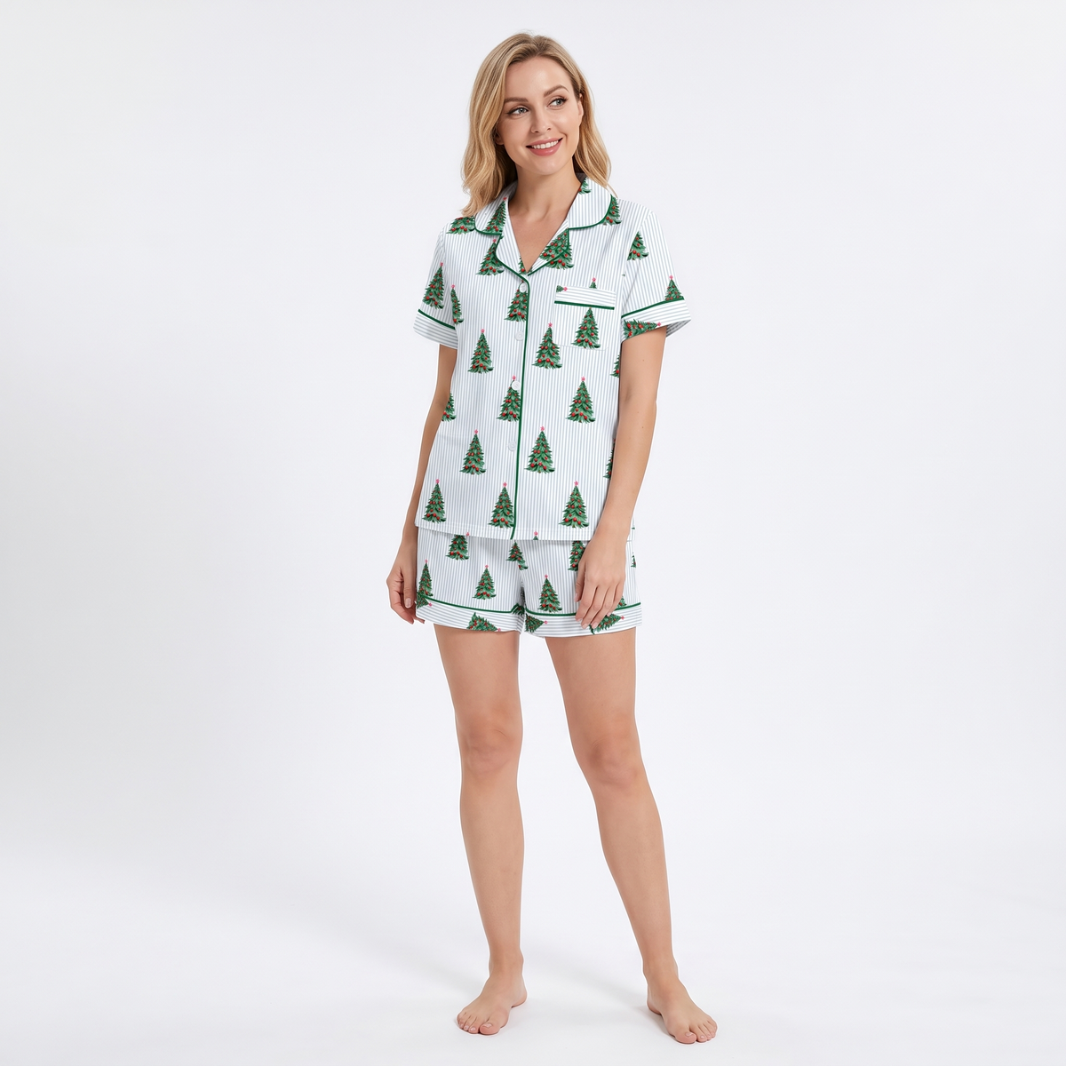 Pinstripe Pines Women's Pajama Set - short sleeve and shorts