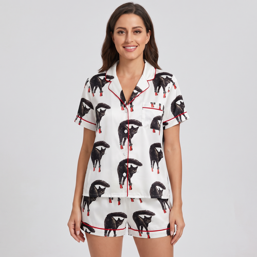 High Heel Black Cats Women's Pajama Set - short sleeve and shorts
