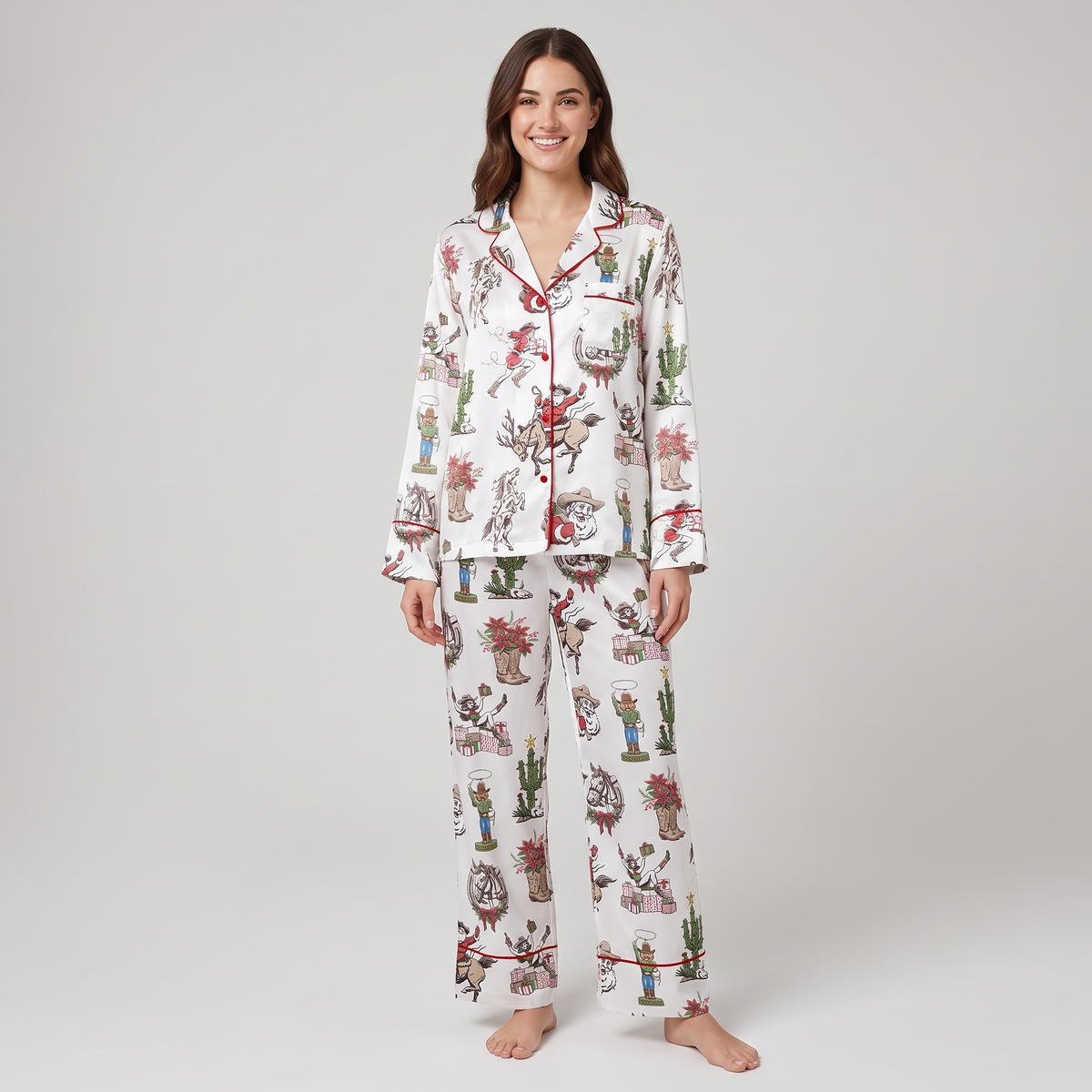 Cowgirl Christmas Rodeo Women's Pajama Set - long sleeve and pants