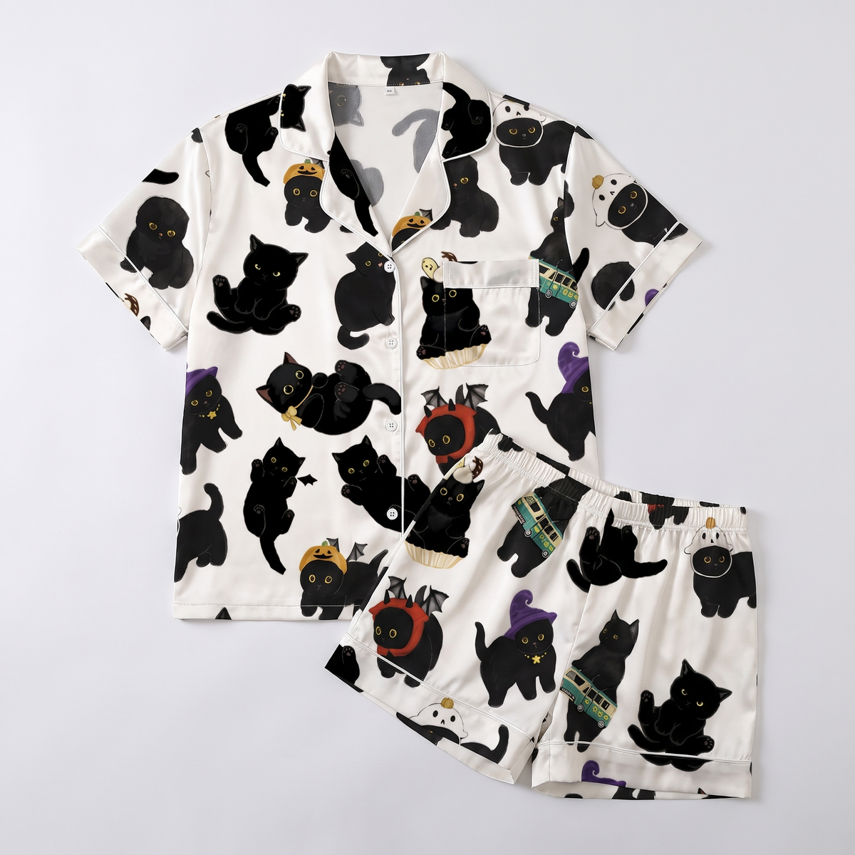 Little Witch Kitties Women's Pajama Set - flat lay