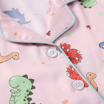 Dino Dreams Women's Pajama Set - Pink - print close-up