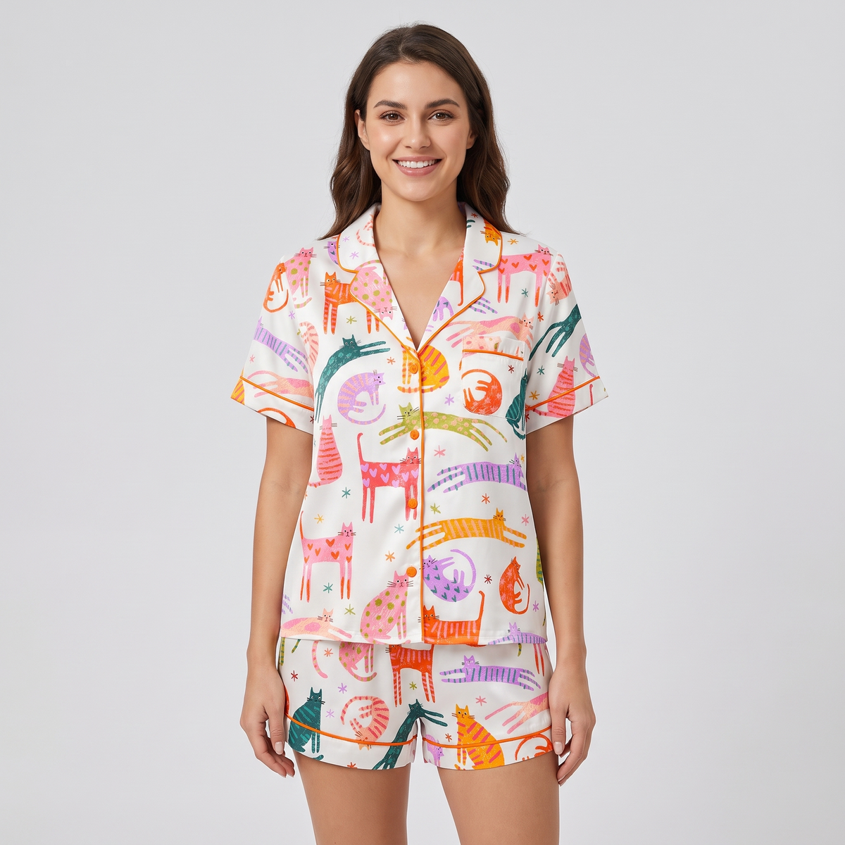 Scribble Cats Women's Pajama Set - short sleeve and shorts