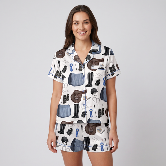 Blue Ribbon Tack Room Horse Women's Pajama Set - short sleeve and shorts