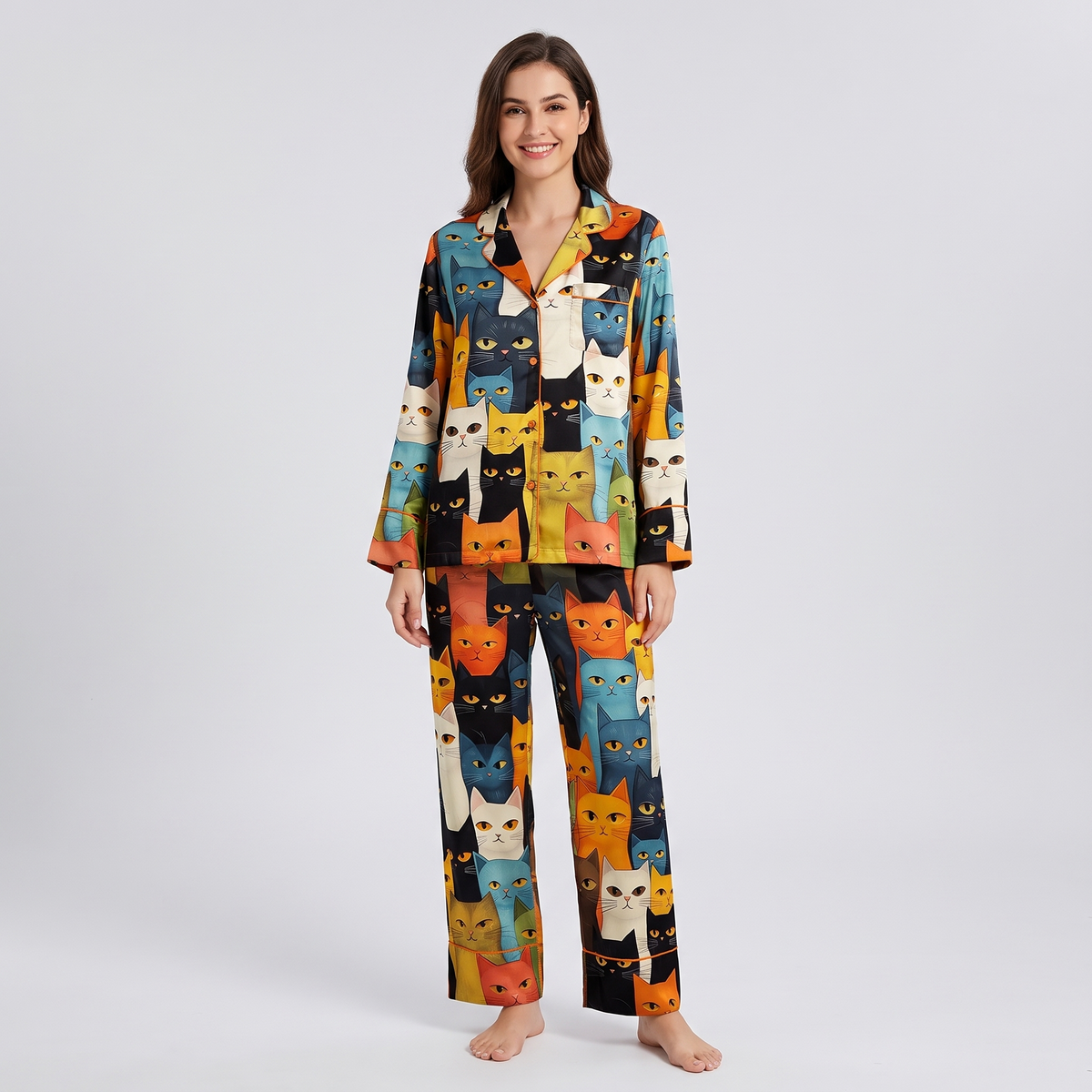 Staring Cats Women's Pajama Set - long sleeve and pants