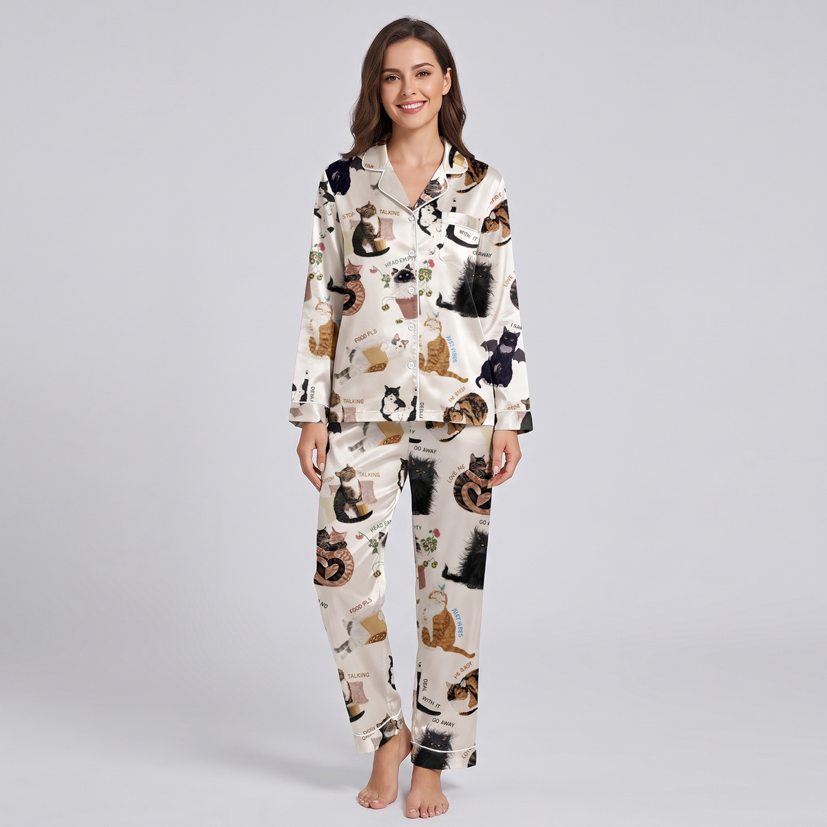 Sassy Cat Sayings Women's Pajama Set - long sleeve and pants