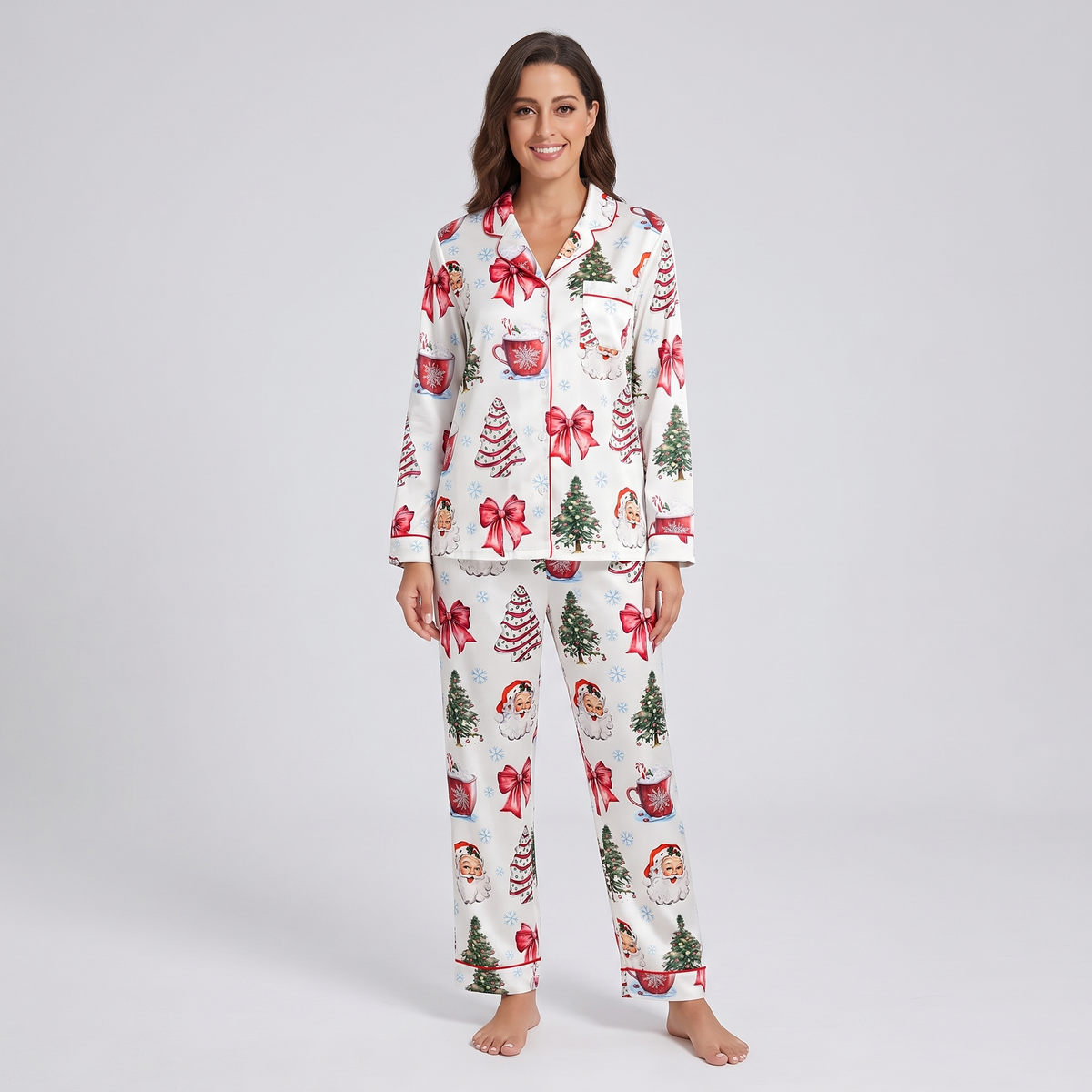 Coquette Santa & Cocoa Women's Pajama Set - long sleeve and pants