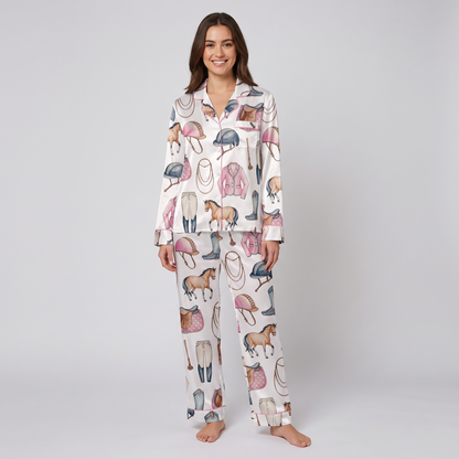 Pearls and Pink Helmets Horse Women's Pajama Set - long sleeve and pants