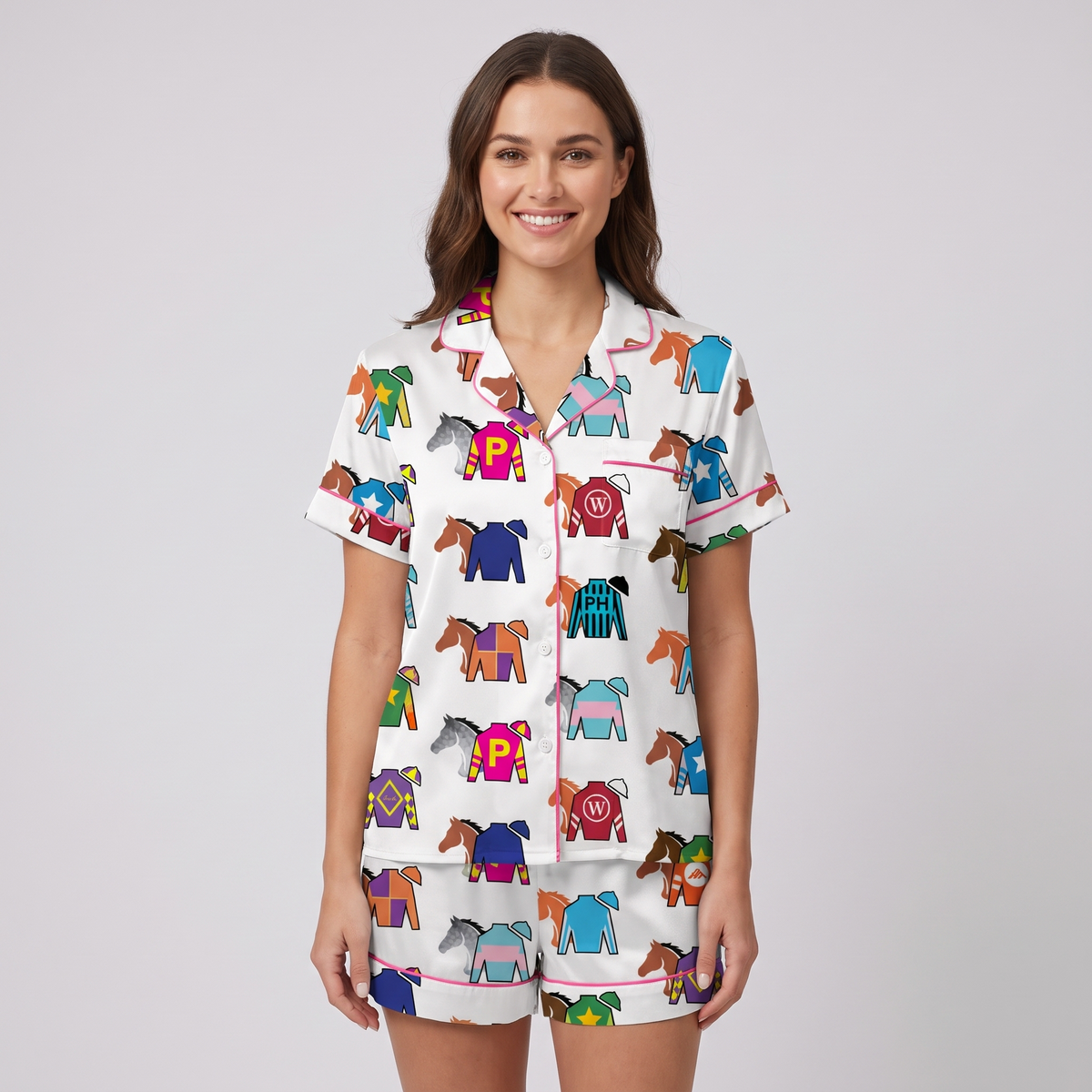 Rainbow Jockey Silks Horse Women's Pajama Set - short sleeve and shorts