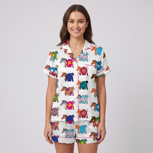 Rainbow Jockey Silks Horse Women's Pajama Set - short sleeve and shorts