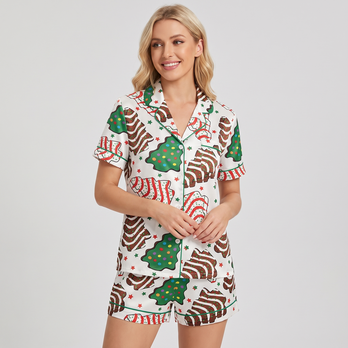 Farm Fresh Tree Cakes Women's Pajama Set - short sleeve and shorts