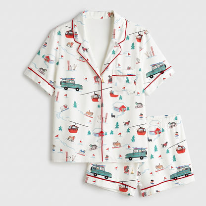 Ski Trip Pups Women's Pajama Set - flat lay