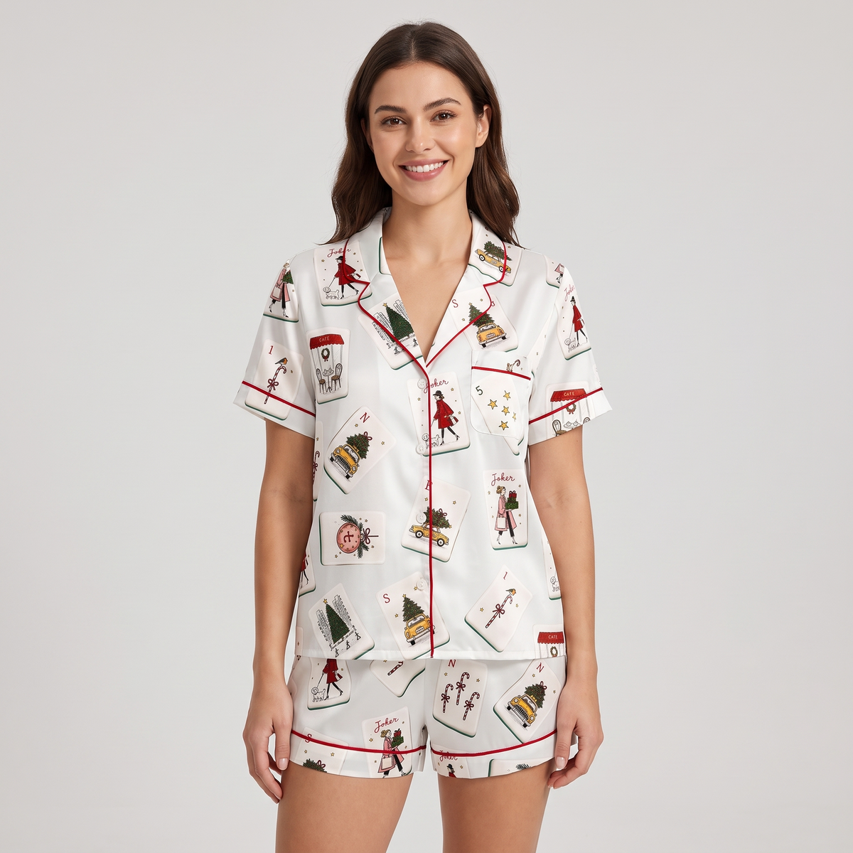 American Mahjong Night Women's Pajama Set - short sleeve and shorts