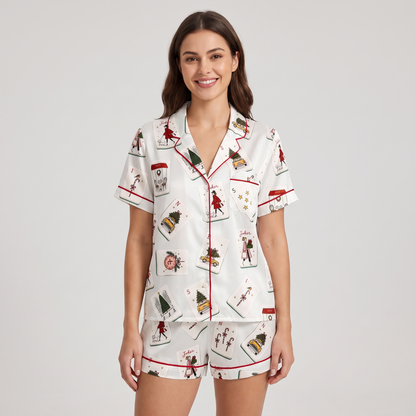 American Mahjong Night Women's Pajama Set - short sleeve and shorts