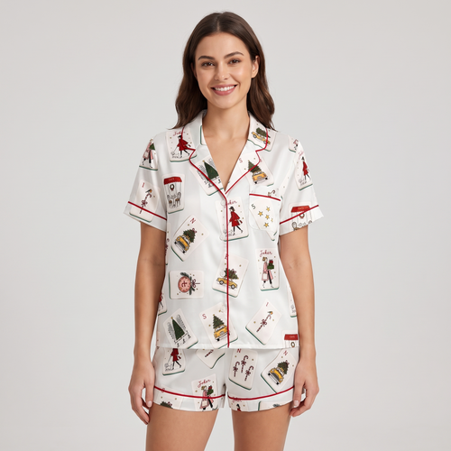 American Mahjong Night Women's Pajama Set - short sleeve and shorts