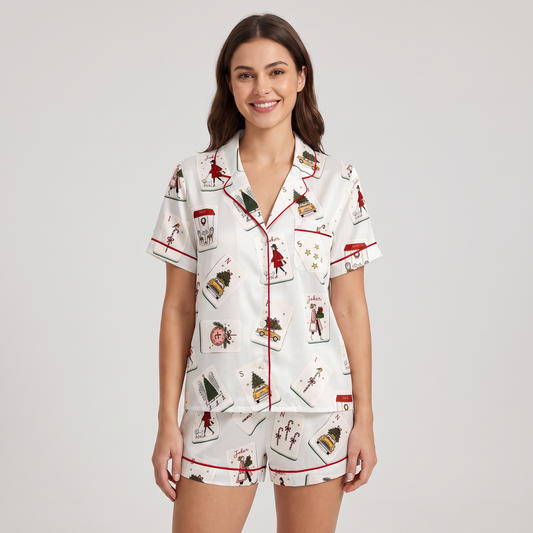 American Mahjong Night Women's Pajama Set - short sleeve and shorts