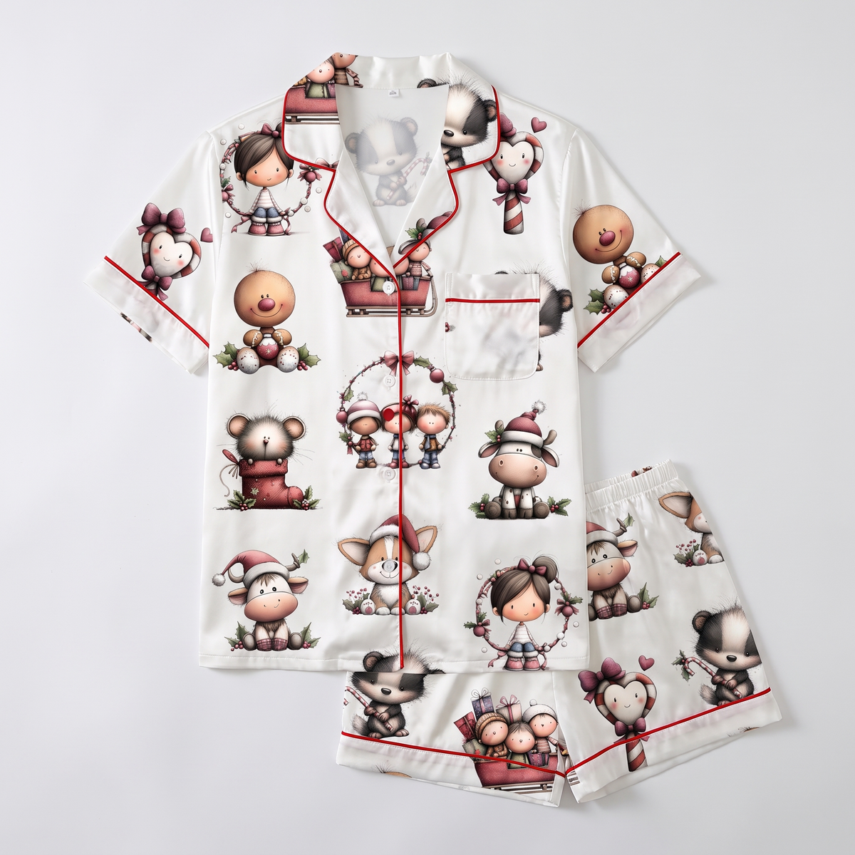 Whimsical Christmas Critters Women's Pajama Set - flat lay