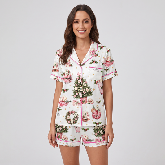 Merry Mahjong Cocktails Women's Pajama Set - short sleeve and shorts