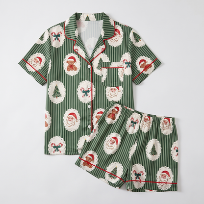 Green Cameo Christmas Women's Pajama Set - flat lay