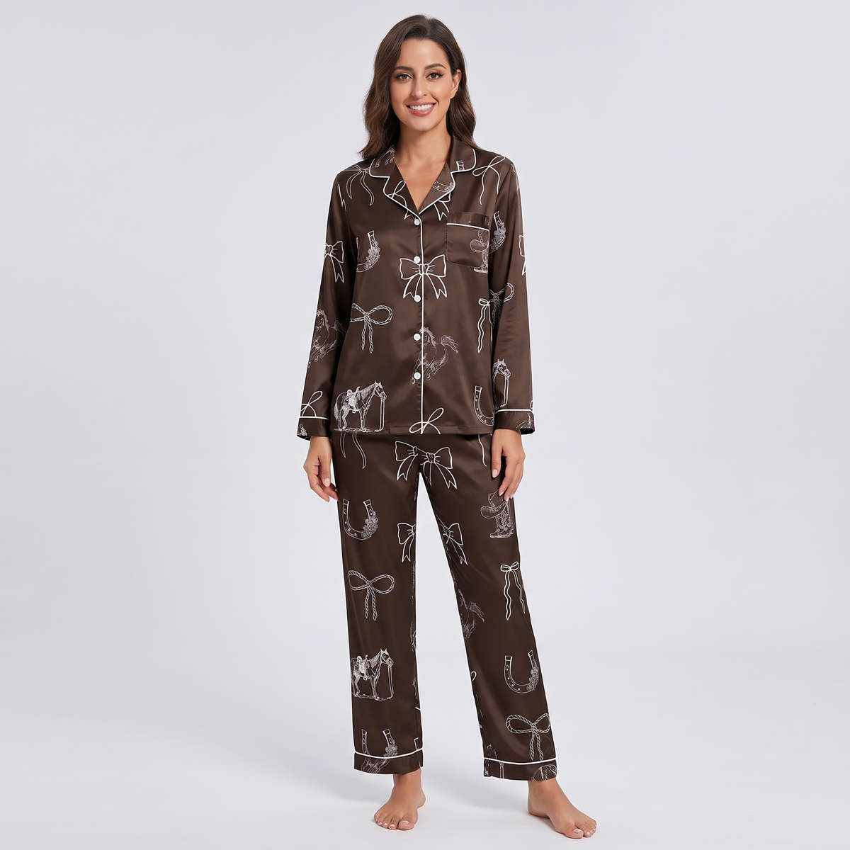 Cocoa Bows Cowgirl Horse Women's Pajama Set - long sleeve and pants