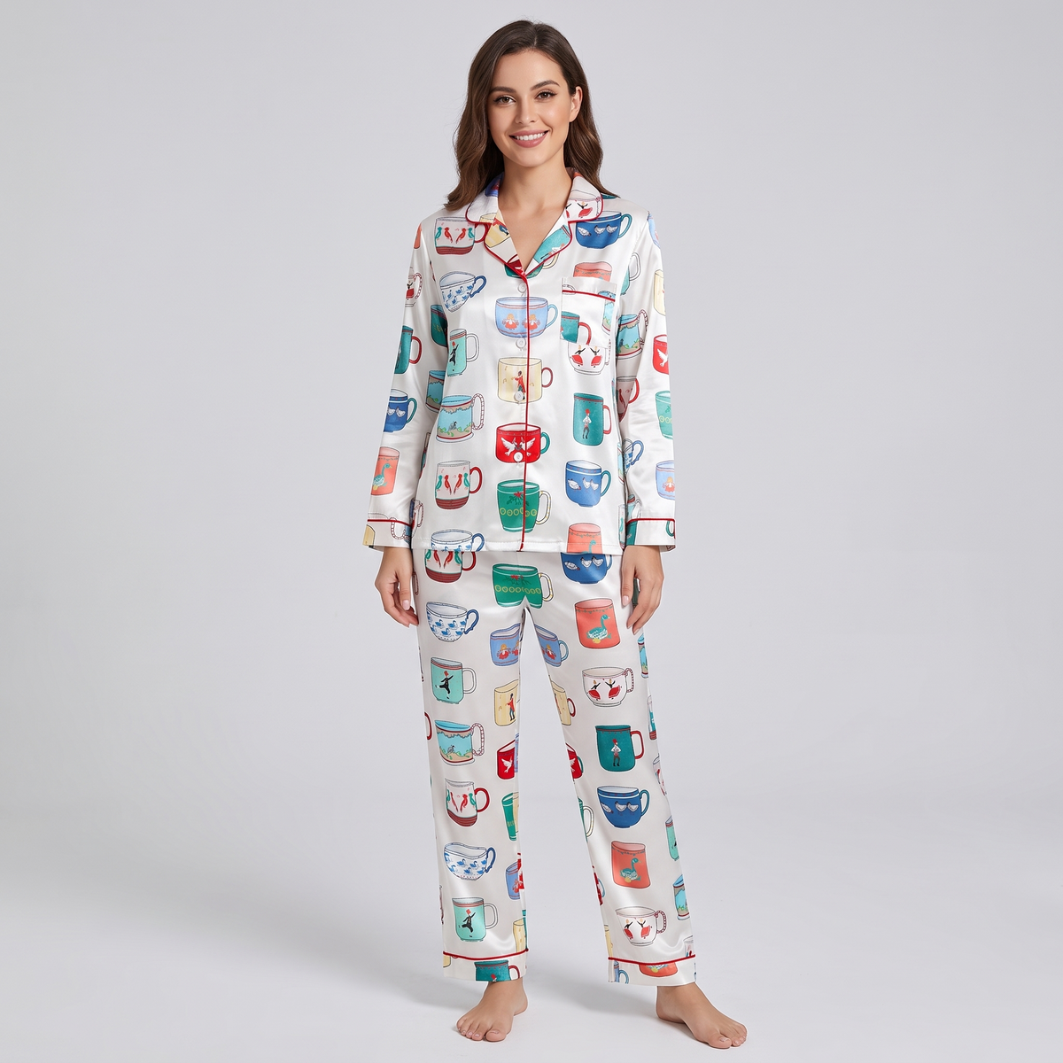 Christmas Coffee Mugs Women's Pajama Set - long sleeve and pants