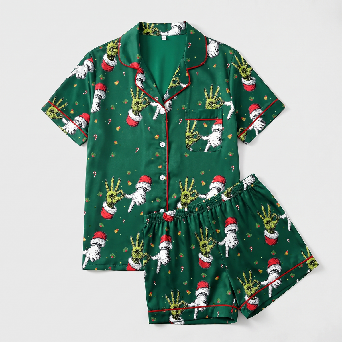 Six Seven Green Christmas Women's Pajama Set - flat lay