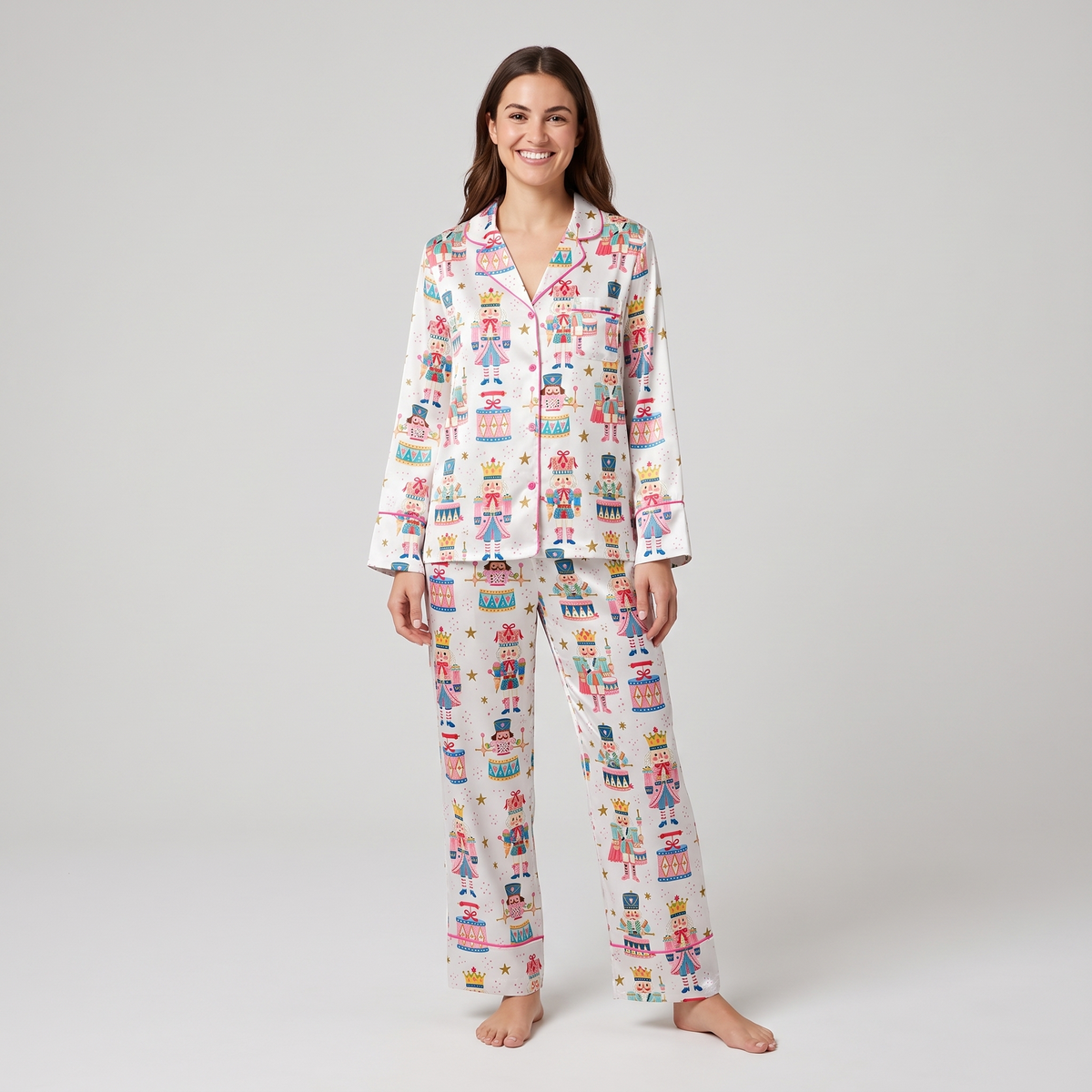 Candy Nutcracker Rows Women's Pajama Set - long sleeve and pants