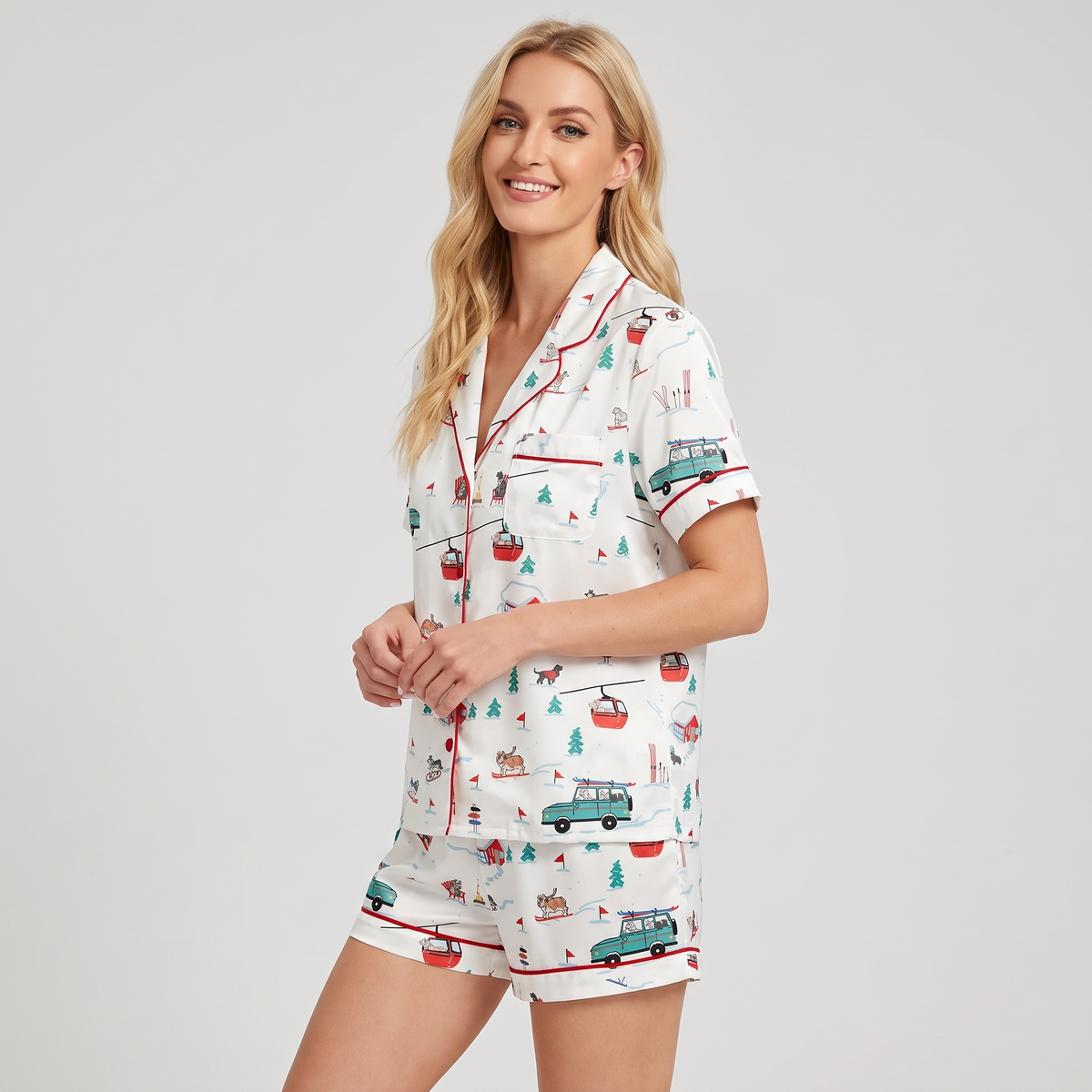 Ski Trip Pups Women's Pajama Set - short sleeve and shorts