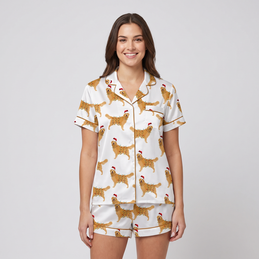 Twinkle Light Retrievers Women's Pajama Set - short sleeve and shorts
