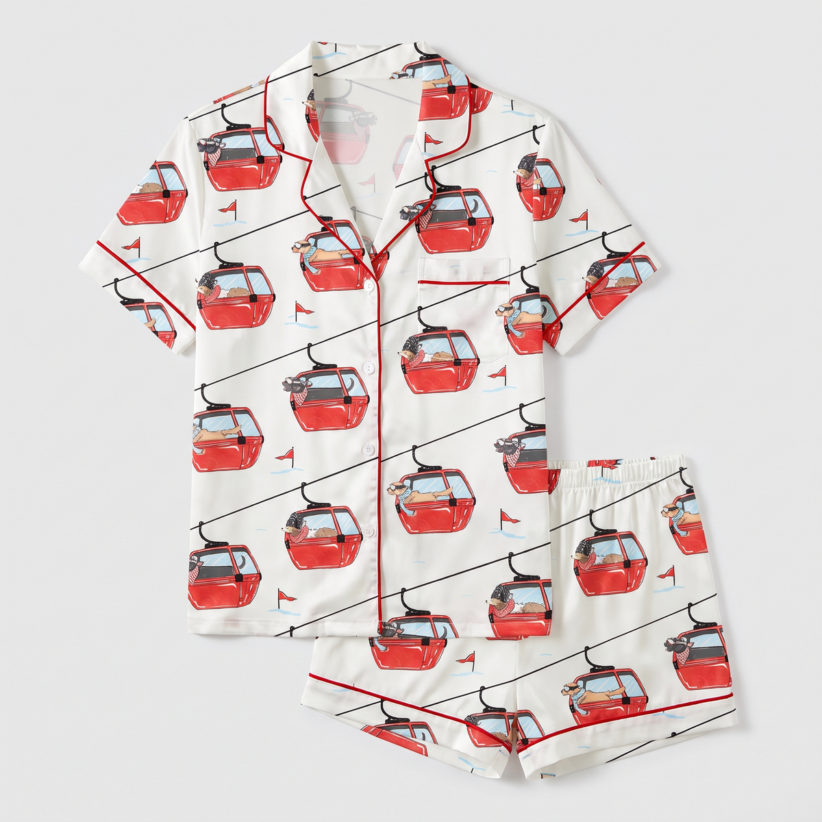 Red Gondola Christmas Women's Pajama Set - flat lay