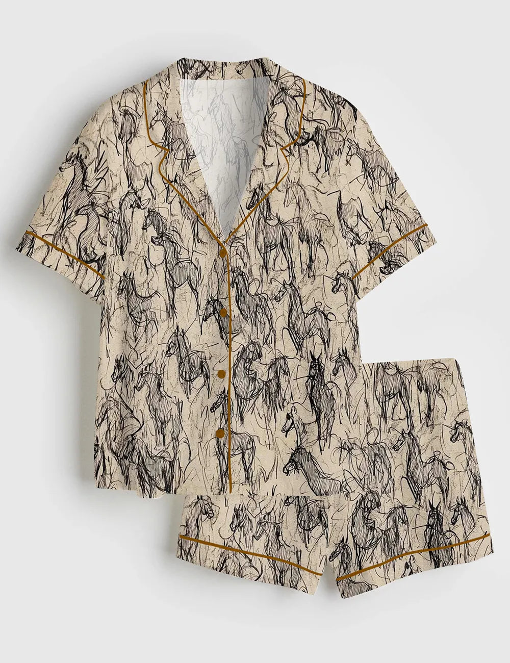 Charcoal Sketch Horse Women's Pajama Set - flat lay