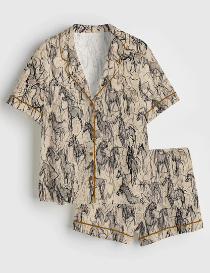 Charcoal Sketch Horse Women's Pajama Set - flat lay