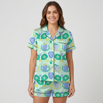 Pickleball Poodles Women's Pajama Set - Mint Green short sleeve and shorts