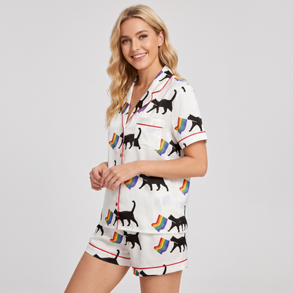 Rainbow Pride Cats Women's Pajama Set - short sleeve and shorts