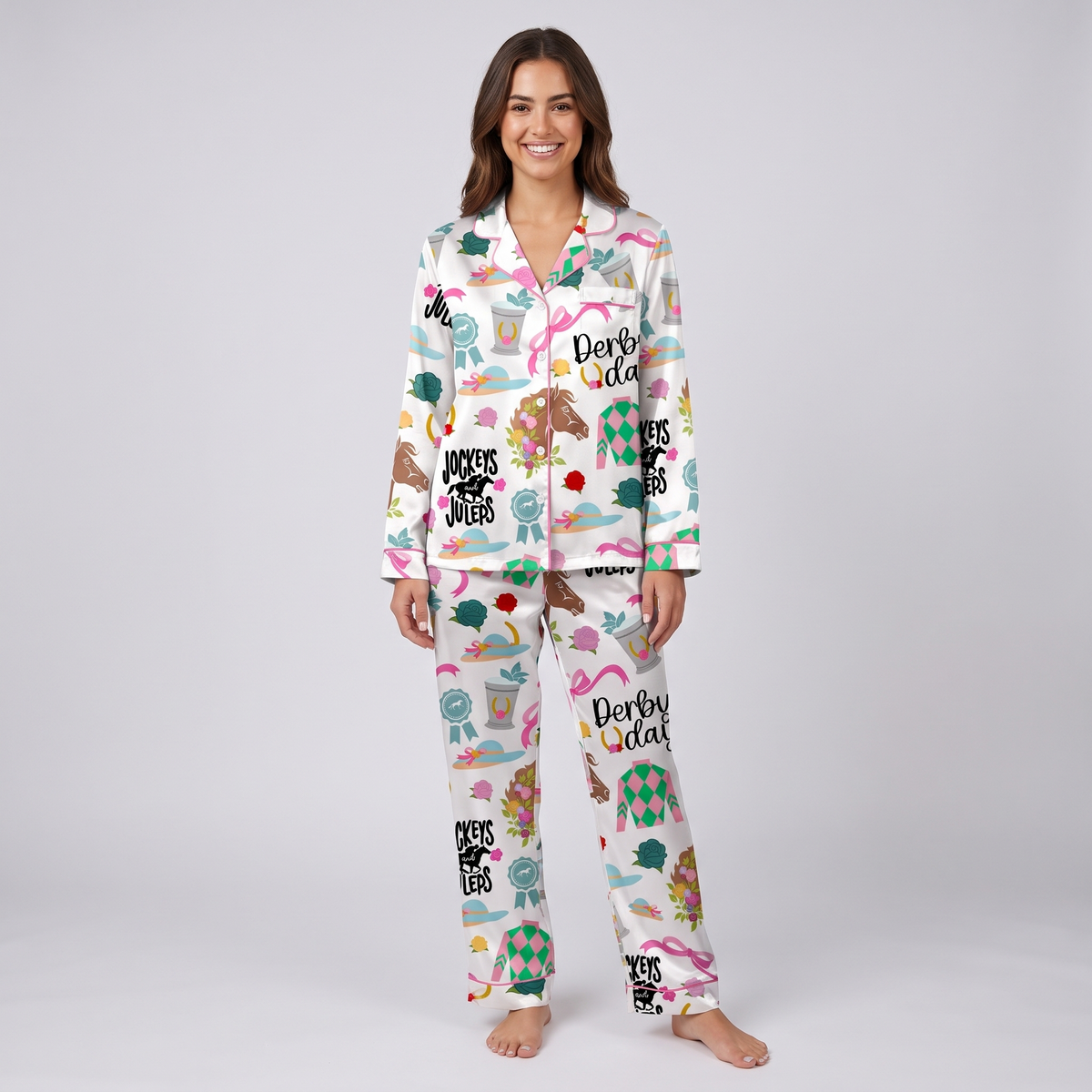 Jockeys and Juleps Horse Women's Pajama Set - long sleeve and pants