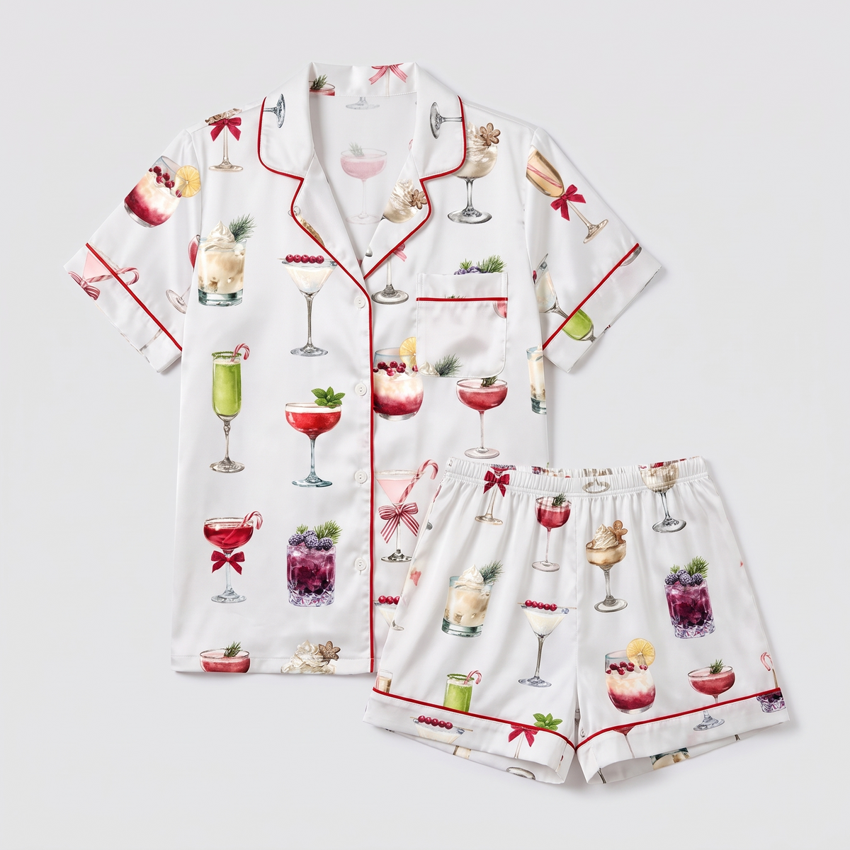 Christmas Cocktail Menu Women's Pajama Set - flat lay