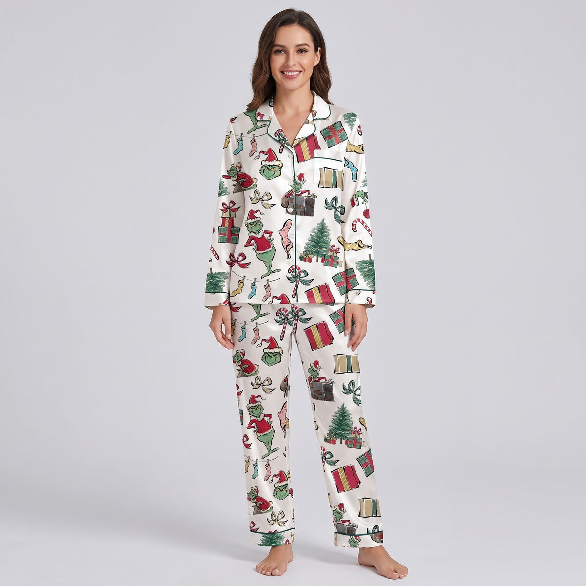 Mean Green Sketches Inspired Women's Pajama Set - long sleeve and pants