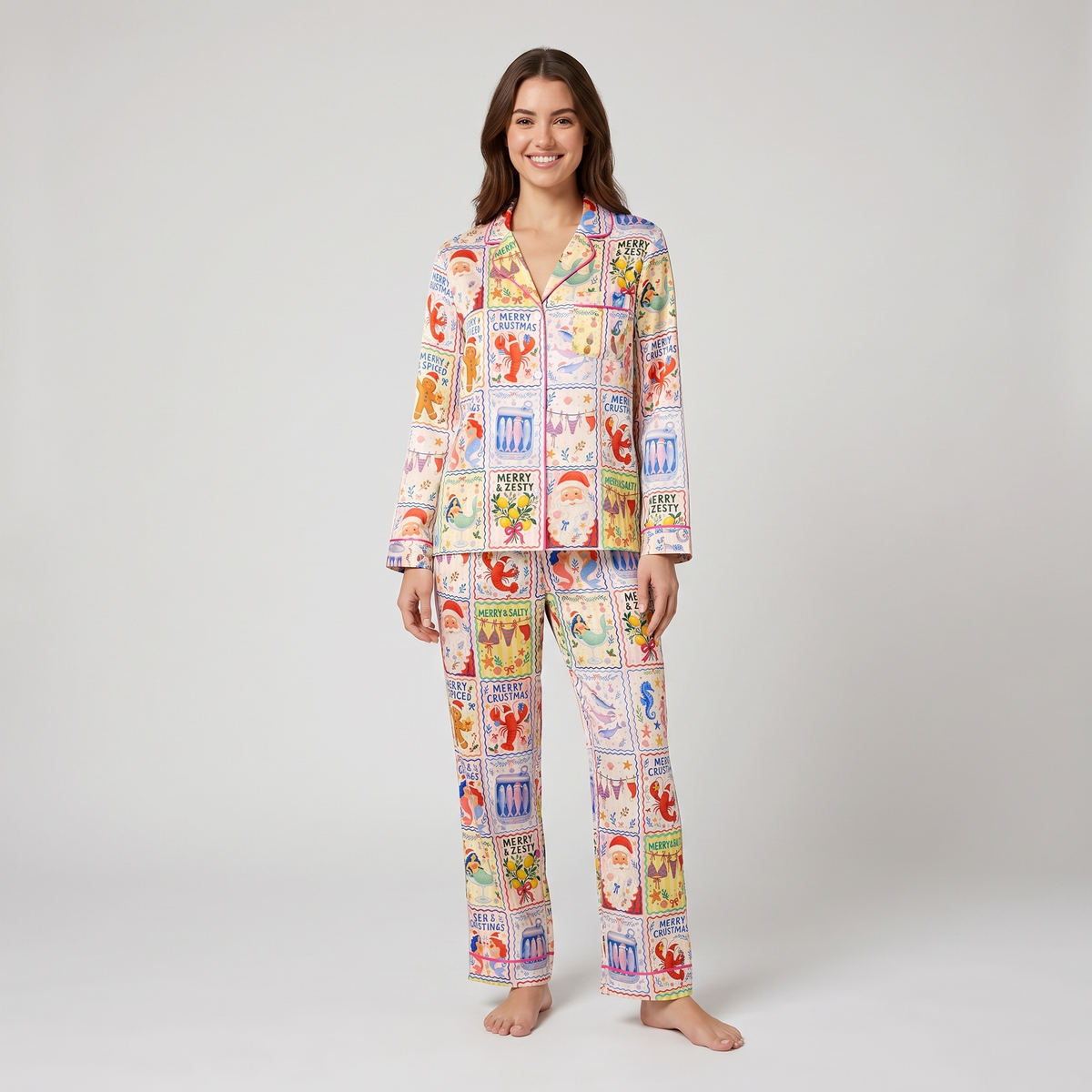 Merry & Zesty Coastal Christmas Women's Pajama Set - long sleeve and pants