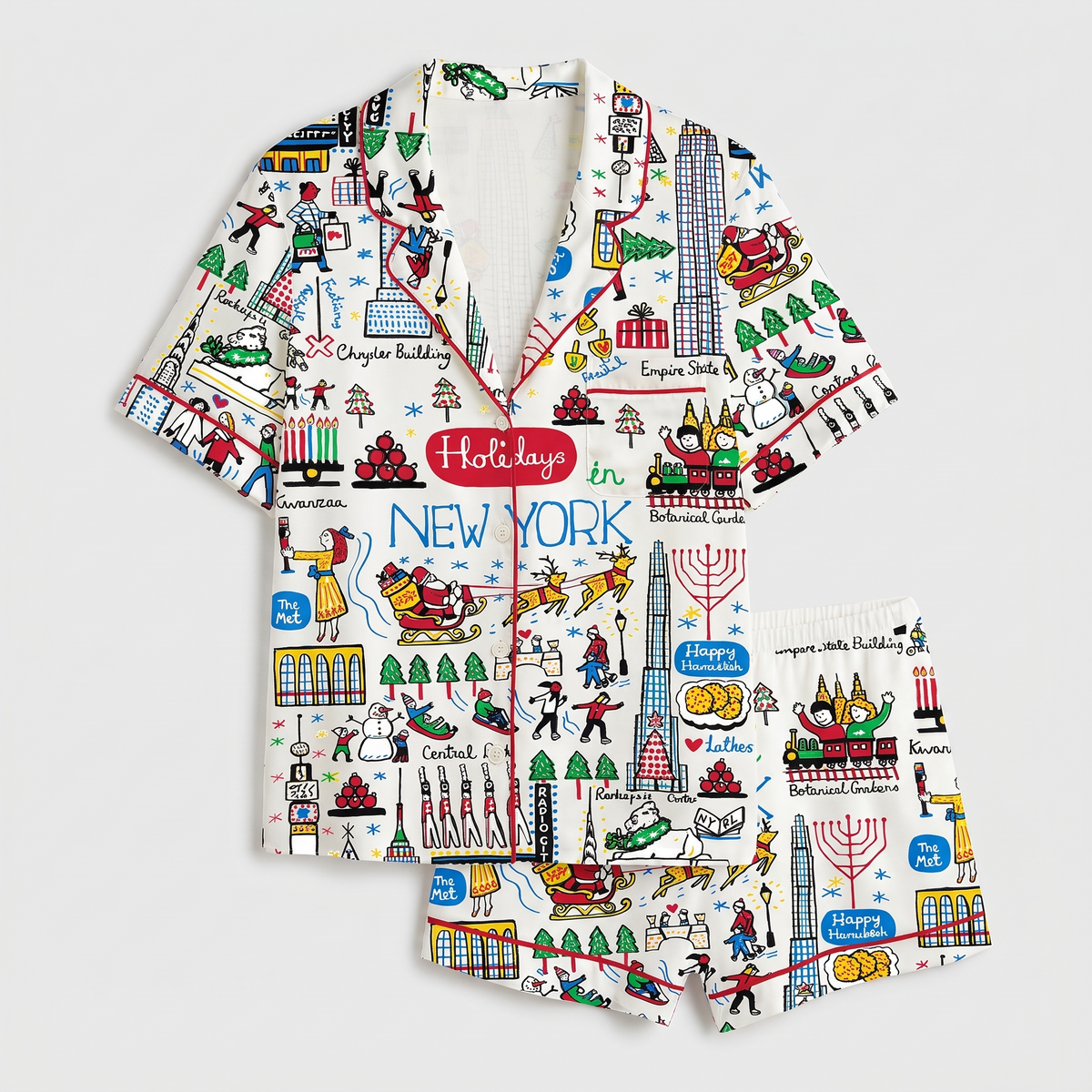 Holidays In New York Women's Pajama Set - flat lay