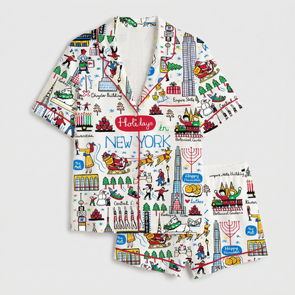 Holidays In New York Women's Pajama Set - flat lay